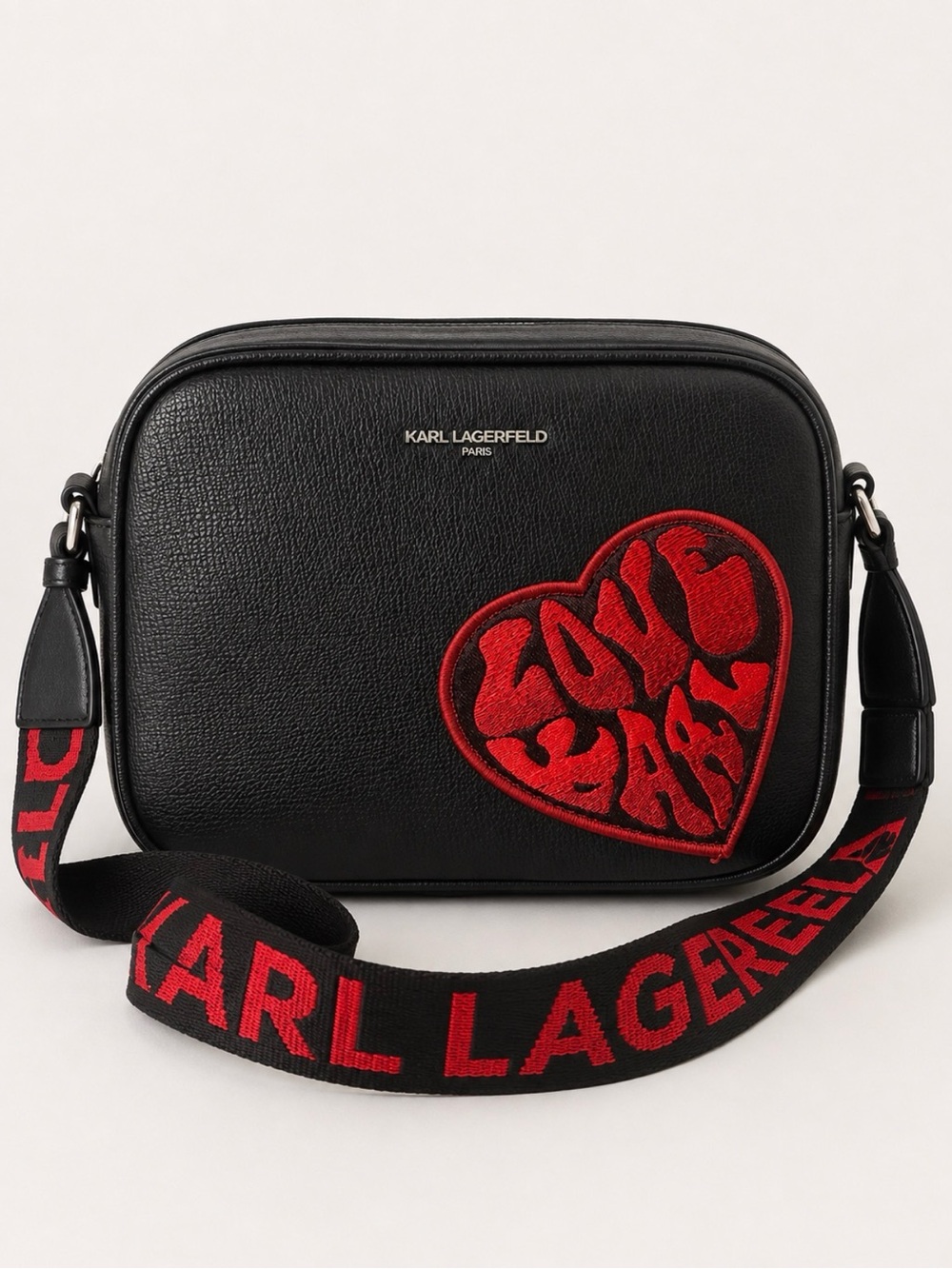Karl Lagerfeld Paris Love Karl Black Red Crossbody Bag NWT $198 - Picture 3 of 9